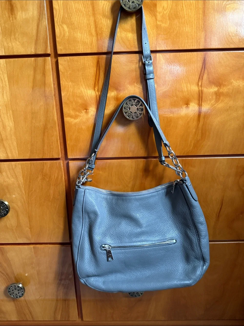 Coach Gray Pebbled Leather Shoulder Bag